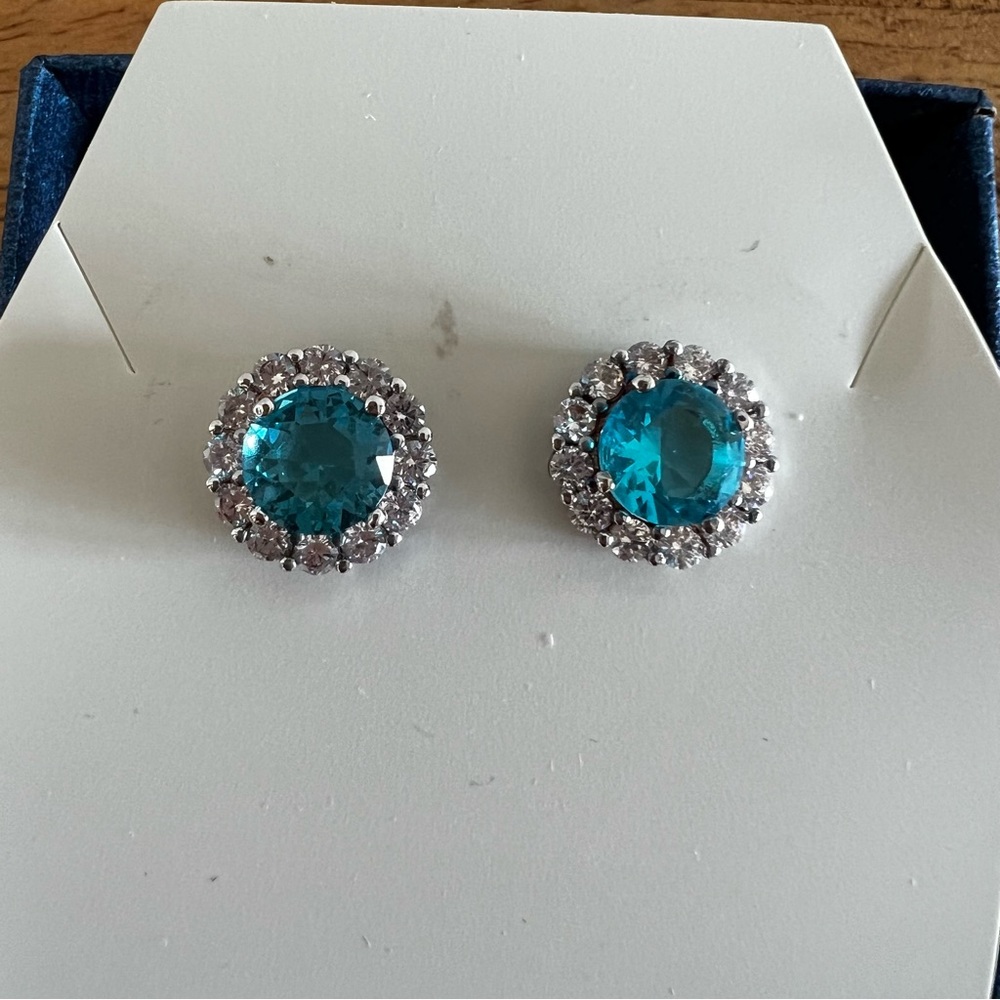 NWT Savvy Cie Jewels Rhodium Plated Cubic Zirconia Stud Earrings